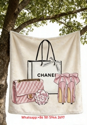 Chanel Pink Bag & Heels Illustration Flannel Throw Blanket IMG_6684